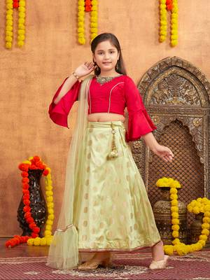 Aarika girls ethnic wear rani colour embellished and embroidery silk lehenga choli set with latkan 3