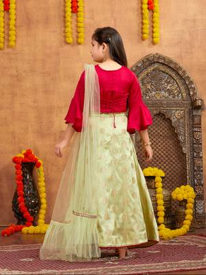 Aarika girls ethnic wear rani colour embellished and embroidery silk lehenga choli set with latkan 4