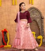 Aarika girls ethnic wear wine colour embellished and embroidery silk lehenga choli set with latkan