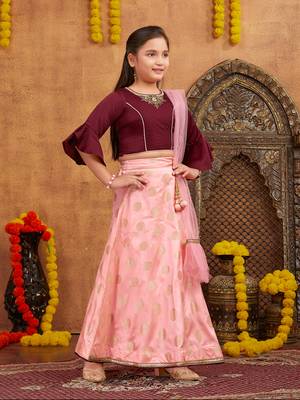 Aarika girls ethnic wear wine colour embellished and embroidery silk lehenga choli set with latkan 2