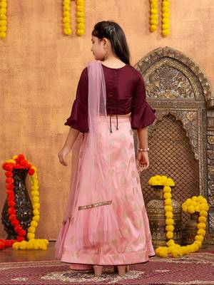 Aarika girls ethnic wear wine colour embellished and embroidery silk lehenga choli set with latkan 4