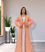 Peach and White Net Sequins Work Kaftan