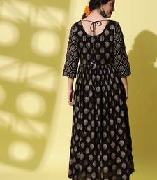 Black Ethnic motif Printed work Rayon Anarkali