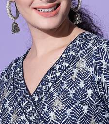 Blue Ethnic Motif Printed Embroidery Work Cotton Anarkali