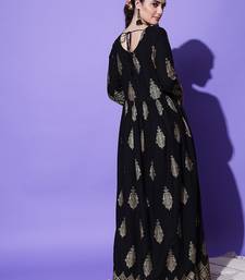 Black Ethnic Motif Printed Work Rayon Anarkali Kurta