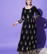 Black Ethnic Motif Printed Work Rayon Anarkali Kurta