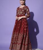 Maroon Ethnic Motif Printed Work Rayon Anarkali Kurta