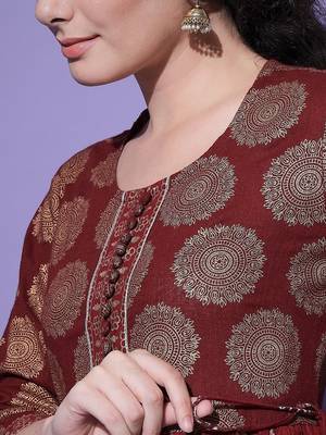 Maroon Ethnic Motif Printed Work Rayon Anarkali Kurta 6