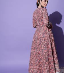 Peach Floral Printed With Embroidery Work Cotton Anarkali Kurta