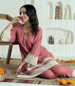 Pink lace work co-ord kurta set