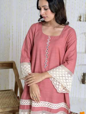 Pink lace work co-ord kurta set 2