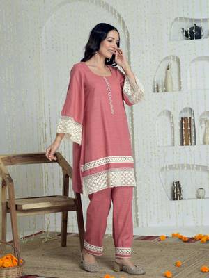 Pink lace work co-ord kurta set 3