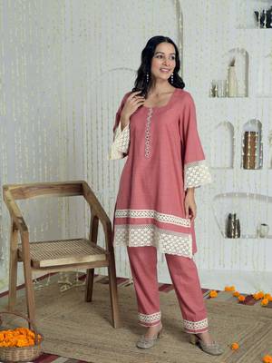 Pink lace work co-ord kurta set 4