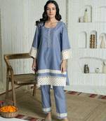 Blue lace work co-ord kurta set