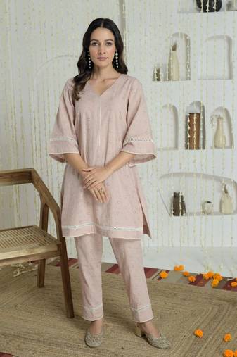 Pink schiffli cotton co-ord