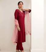 Wine cotton-silk suit set