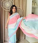 Multi colour striped cotton saree with blouse