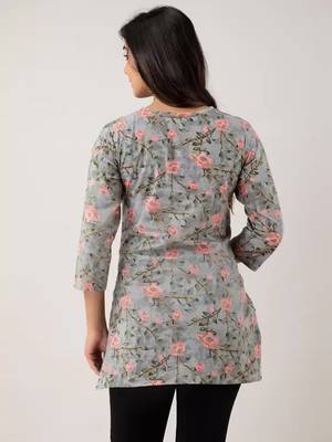 Grey Floral Printed Rayon Kurta 3