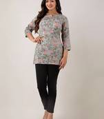 Grey Floral Printed Rayon Kurta