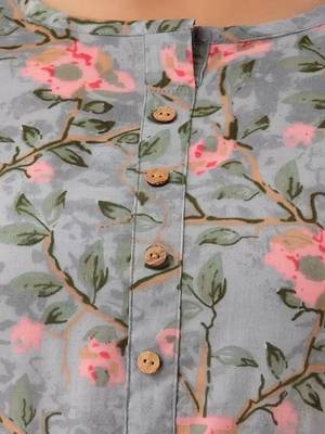 Grey Floral Printed Rayon Kurta 5