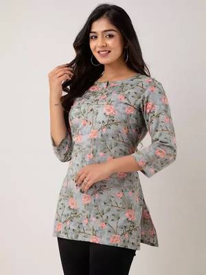 Grey Floral Printed Rayon Kurta 6