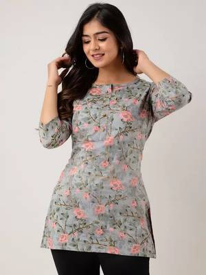 Grey Floral Printed Rayon Kurta 7