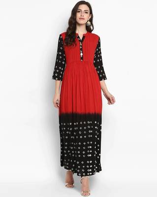 Red Ethnic Motif Printed Work Rayon Kurta 1