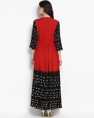 Red Ethnic Motif Printed Work Rayon Kurta 2