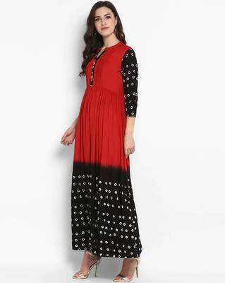 Red Ethnic Motif Printed Work Rayon Kurta 3