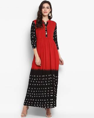 Red Ethnic Motif Printed Work Rayon Kurta 5