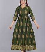 Green Ethnic Motif Printed Work Anarkali Kurta