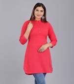 Red Solid Rayon Straight Kurta