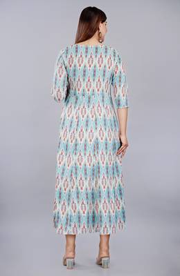 Sky Blue Geometric Printed Work Rayon Anarkali Kurta 2