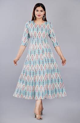 Sky Blue Geometric Printed Work Rayon Anarkali Kurta 1