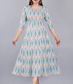 Sky Blue Geometric Printed Work Rayon Anarkali Kurta