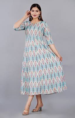 Sky Blue Geometric Printed Work Rayon Anarkali Kurta 3