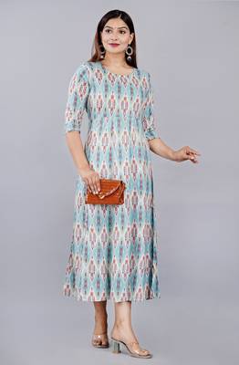 Sky Blue Geometric Printed Work Rayon Anarkali Kurta 4