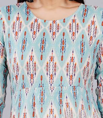 Sky Blue Geometric Printed Work Rayon Anarkali Kurta 6