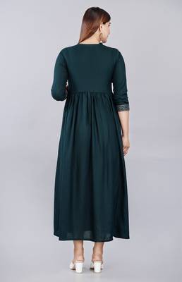 Green Embroidery Work Rayon Anarkali Kurta 2