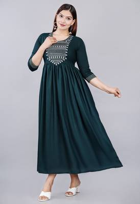 Green Embroidery Work Rayon Anarkali Kurta 3
