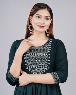Green Embroidery Work Rayon Anarkali Kurta 4