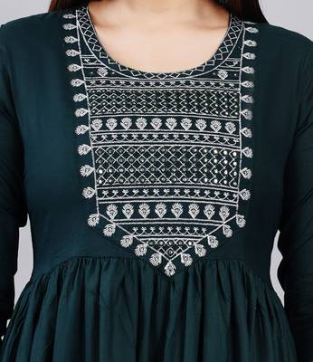 Green Embroidery Work Rayon Anarkali Kurta 5