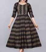Black Zig Zag & Small Floral Printed Work Rayon Anarkali Kurta