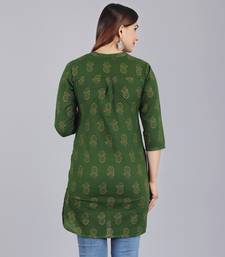 Green Ethnic Motif Printed Work Cotton Straight Kurta