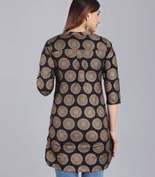 Black Ethnic Motif Printed Work Cotton Straight Kurta
