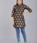Black Ethnic Motif Printed Work Cotton Straight Kurta