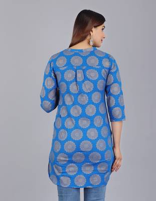 Blue Ethnic Motif Printed Work Cotton Straight Kurta 2