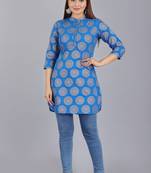 Blue Ethnic Motif Printed Work Cotton Straight Kurta