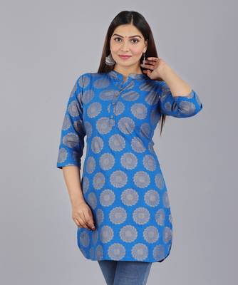 Blue Ethnic Motif Printed Work Cotton Straight Kurta 3