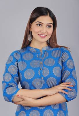 Blue Ethnic Motif Printed Work Cotton Straight Kurta 5